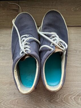 Sperry Gray Canvas Lace-Up Sneakers with Teal Insoles